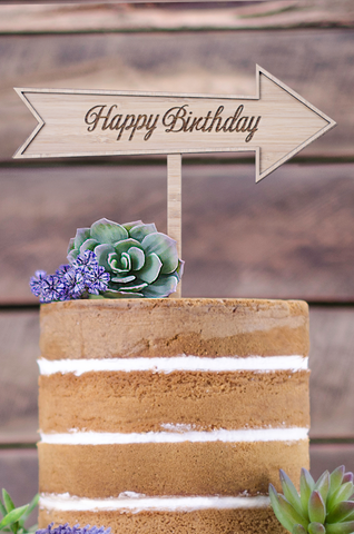 Cake Topper - Happy Birthday Etched Arrow